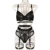 TOOXIKA Women's Lace Sexy Lingerie Sexy Perspective Mesh Temptation With Leg Ring Four-piece Set