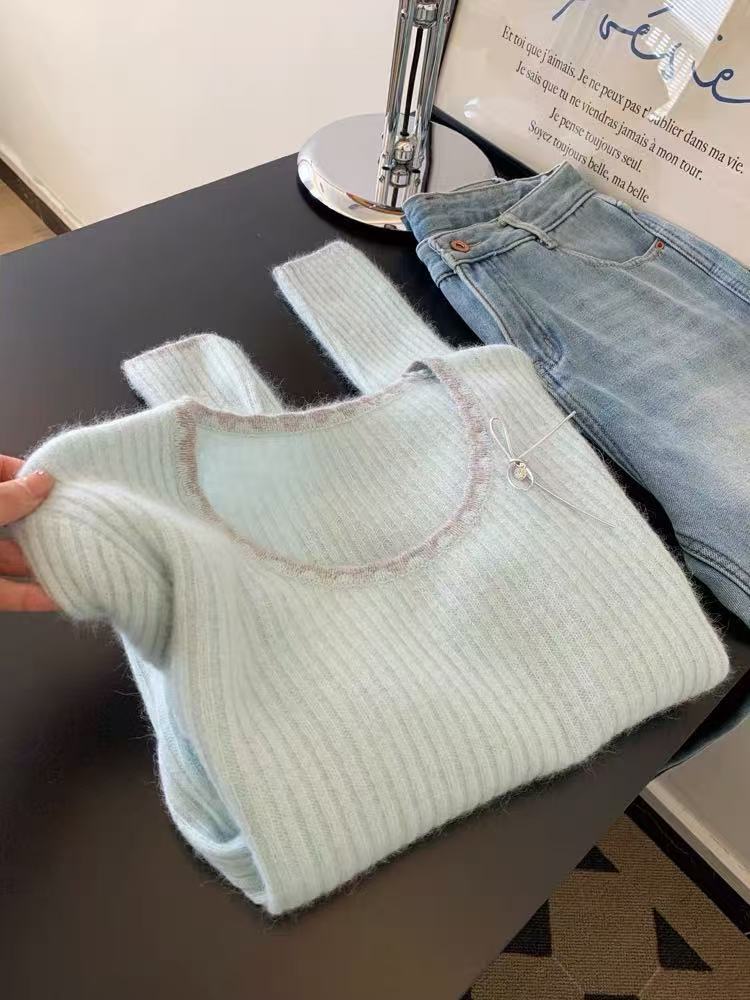 

Temperament knitted sweater soft waxy sweater for small women can be worn outside with a base and a long-sleeved early autumn foreign style top L