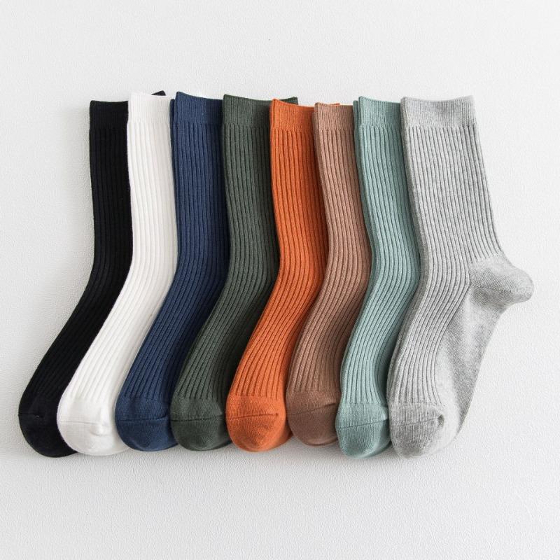 Men's Autumn and Winter New Solid Color All Match Smoke Strip Cotton Business Tube Socks