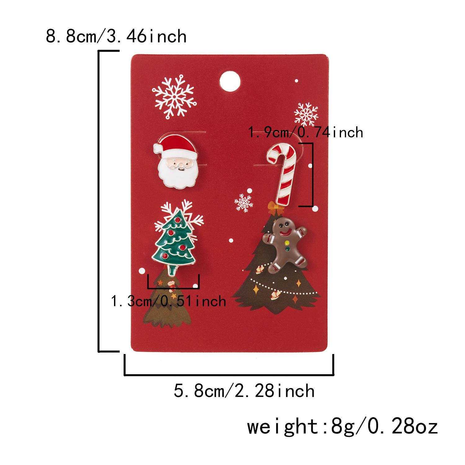 

4 Pcs/Set Cartoon Christmas Gingerbread Santa Earrings Stud for Women Cute Xmas Tree Cane Elk Wreath Earrings Party Jewelry Gift
