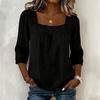 Camicetta da Donna Scollo Quadrato Manica 3/4 Colore Unico Casual Vestibilità Larga Pizzo Intrecciato Estiva Traspirante Top