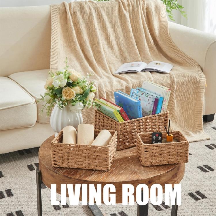Pack of 3 Small Natural Grass Hand Crafted Storage Baskets for Organization Decorative Addition for Any Room
