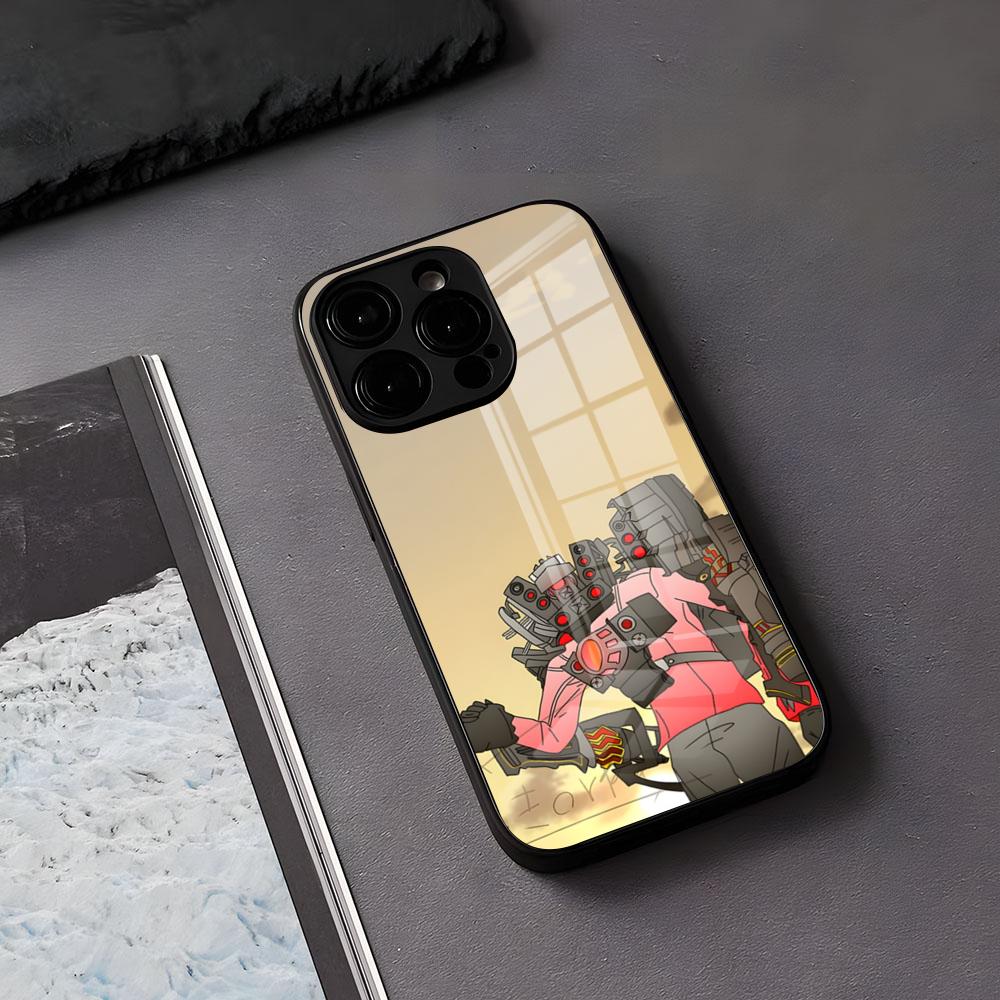 

S-Skibidi T-Toilet Phone Case For IPhone 17 Air 16 E Pro Max 15 14 13 Mini 12 Pro 11 Max Plus Black Glass Cover iPhone 14 Plus