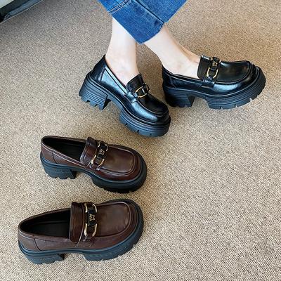 618-23 Retro Big Head British Style Small Leather Shoes for Women 2025 New Autumn Platform Loafers Japanese Single Shoes for Women