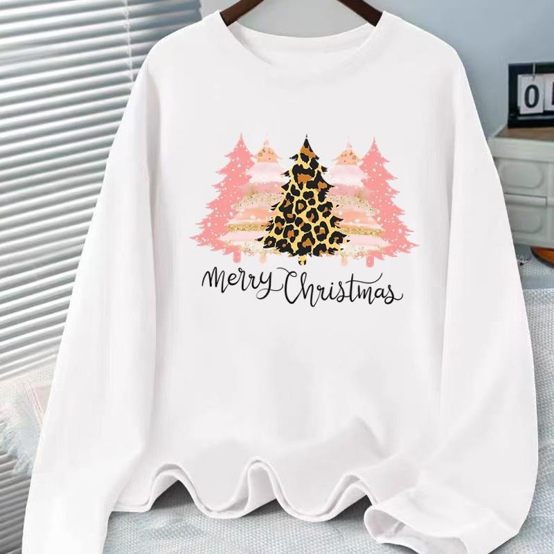 (Asian Size) Tree Sweet Graphic Tee Women Christmas New Year Casual Fashion Top O-neck Clothing Print T Shirt Long Sleeve T-shirts