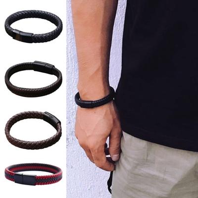 Men Bracelet Imitation Leather Lightweight Wear Resistant Retro Style Faux Leather Braided Wristband Streetwear Accessories