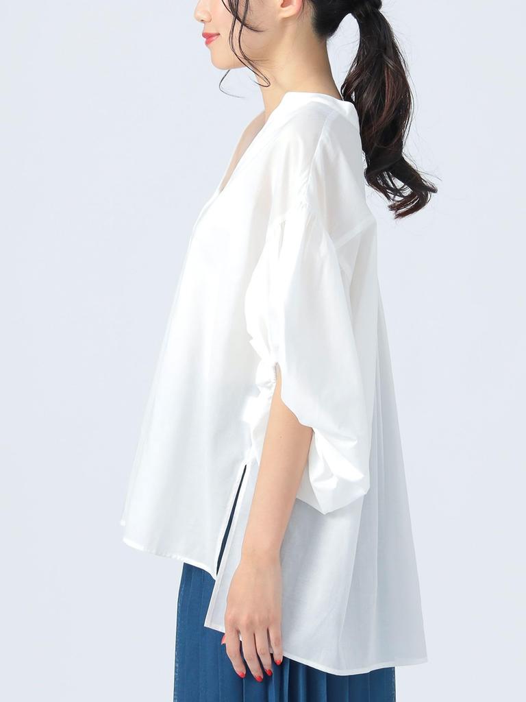 Beams Heart Shirt with Gathered Sleeves and Skipper OFF One Size Women's S/S Top, WHITE,