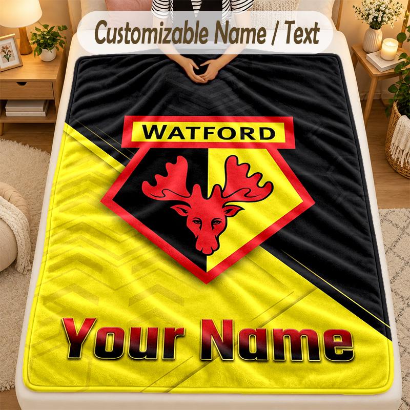Flannel BlanketWatford FC Custom Name Text Personalized Soft Warm Throw Blanket Home Decor Gift
