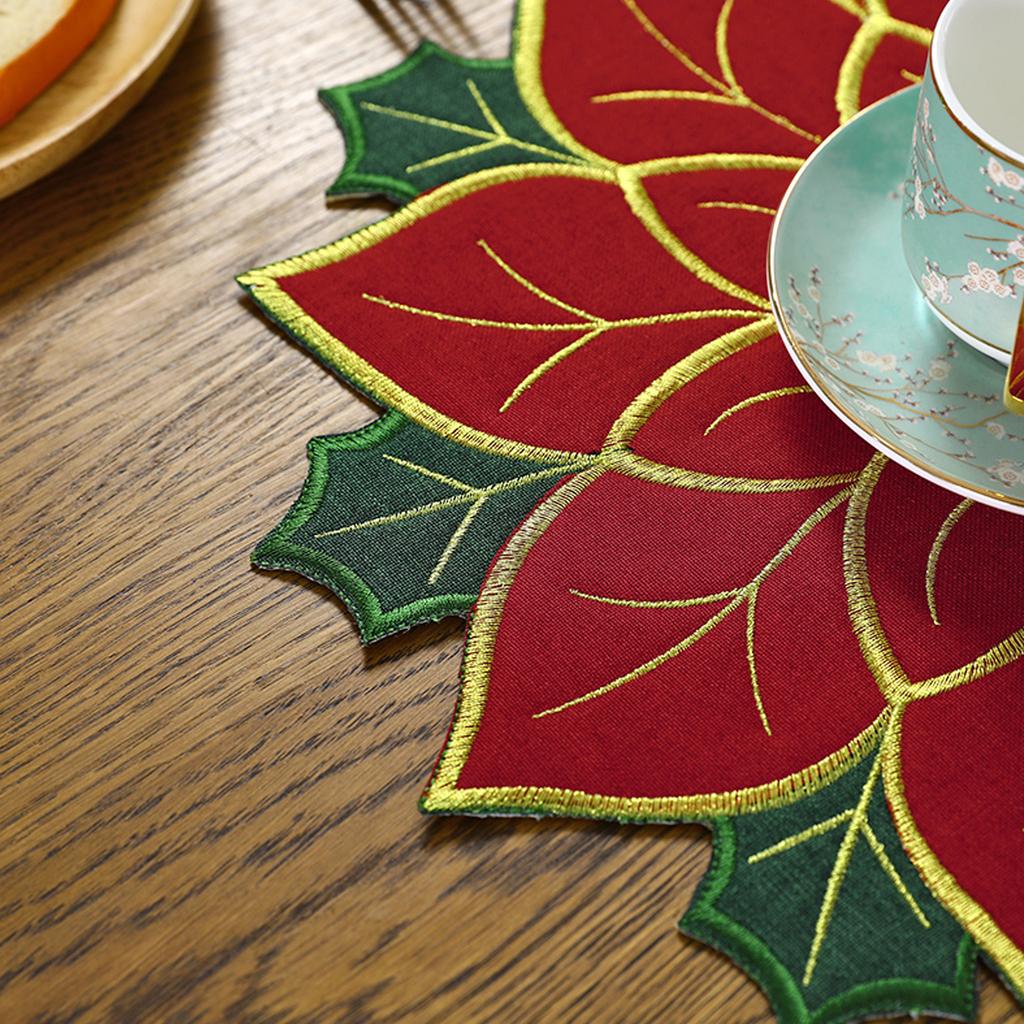Xmas Table Top Decor Mat Double Layers Applique and Embroidery Xmas Flowers Decorative Table Mat
