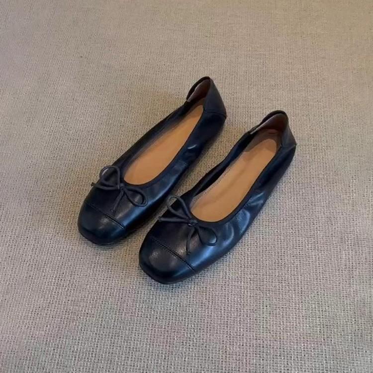 Sheepskin version~ retro light-mouth ladyshoes women's one-pedal soft leather soft-soled grandma shoes retro flat-soled leather small single shoes