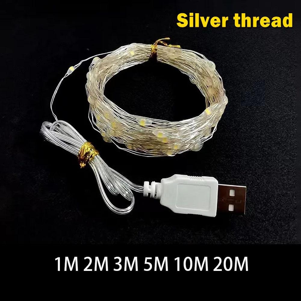 5 ks Vianočné USB LED reťazové svetlo Medený drôt Rozprávkové girlandové svetlo Farebné Svadobná párty Sviatok Vonkajšie Kempingové osvetlenie
