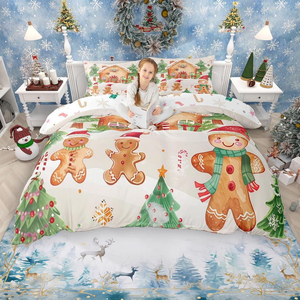 Set cearșaf de plapumă Homewish Crăciun Turta dulce pentru Copii, Set de Pat Merry Xmas, Set Cearșaf de Plapumă Cadouri An Nou Fericit