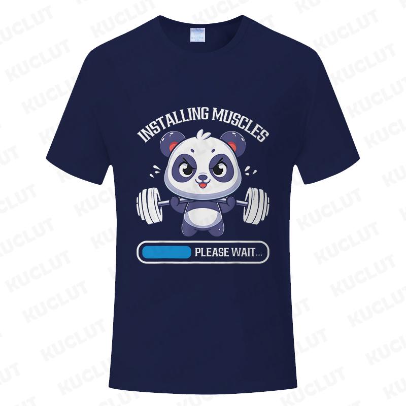 Funny Panda Gym Print T-Shirt Summer Tees for Men Women O-neck Casual Short Sleeve Weightlifting Installing Muscles Fashion Tops