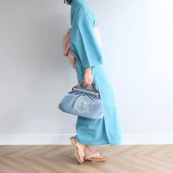 Kimono Cafe Granny Linen Embroidered Tote Summer Adult Bag, Bag, Handbag, Yukata, (Blue)