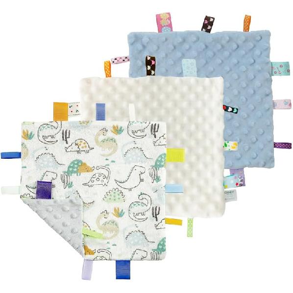 CREVENT Tag Security Blankets for Babies, Soft Small Taggie for Boys Girls, Baby Comforter Sensory Blanket, Great Gifts for Birthday Baby Shower
