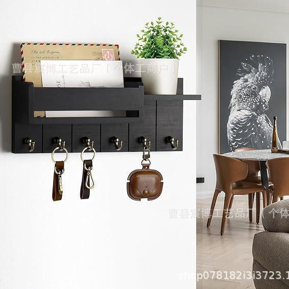 Stock Simple Wooden Wall Shelf & Key Holder - Solid Wood, Wall-Mounted for Entrance Hall