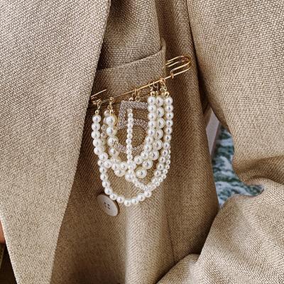 Pearl Brooch Korean Pearl Tassel Flash Diamond Pendant Brooch Pin Brooch Brooch Suit Accessories