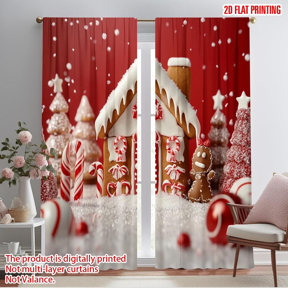 

2pcs,2D plane printing Light Filtering Curtains Red Christmas Party Versatile Fabric (without rod) Decorations Inside Use for 52.50×116.00 CM 2pcs