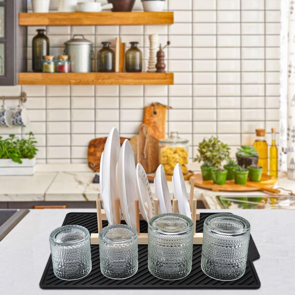 Silicone Dish Drying Mat Easy to Clean Sink Drainer Mat Compact Hot Pot Holder Trivet  Dish