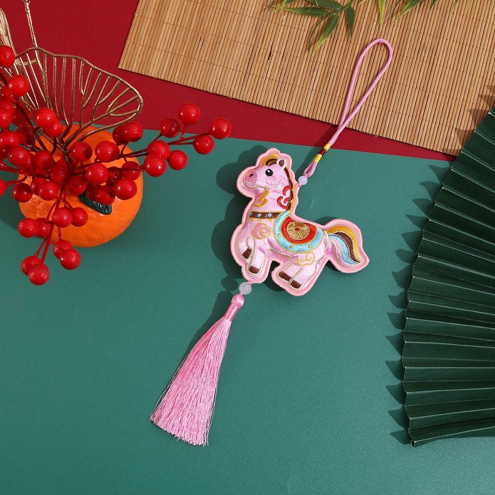 Spring Festival Pony Embroidered Pendant Tassel Car Hanging Ornaments  Zodiac Year Gift