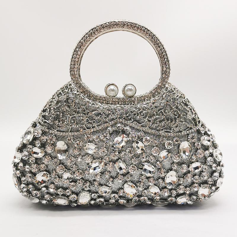 Large Capacity Women Rhinestone Top-Handle WHTUOHENG Wedding Purse Gold Metal Female Evening Clutch Bag Lady Small Phone Bags