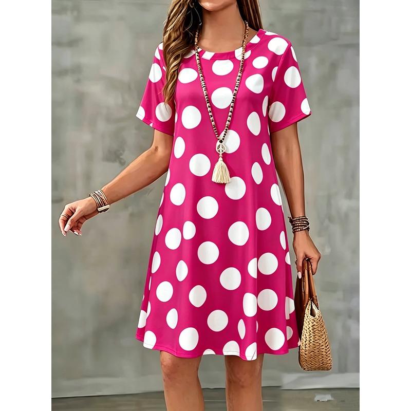 Summer Women Short Sleeve Dress Fashion Elegnat Women's Print Loose Plus Size Dresses