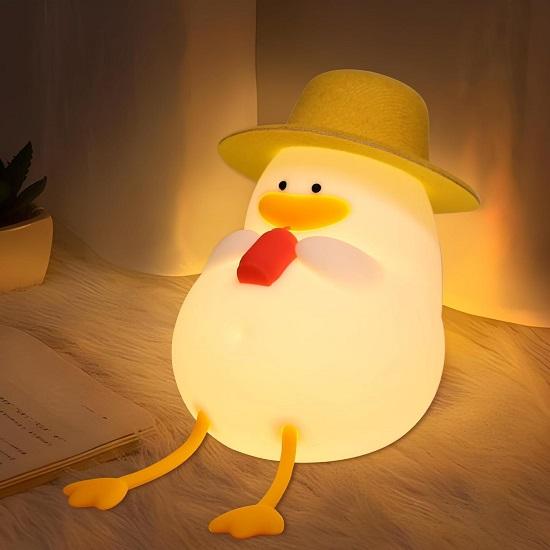 Cute Silicone Fluorescent Duck Night Light for Kids,USB Rechargeable 3 Step Dimmable Night Gift