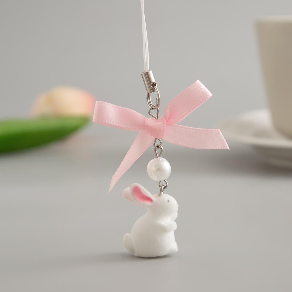 Cute Strap Bow Strawberry Pendant Mobile Phone Chain Bow Beaded Short Camera Pendant Keychain