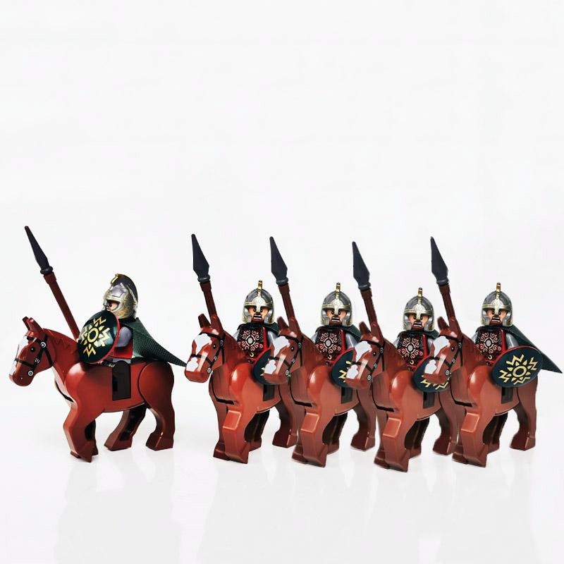 5 Sets Mittelalterliche Burg Ritter Dunkler Sauron Schlacht Fünf Heere König von Rohan Römischer Soldat mit Pferdefigur Bausteine Kinderspielzeug