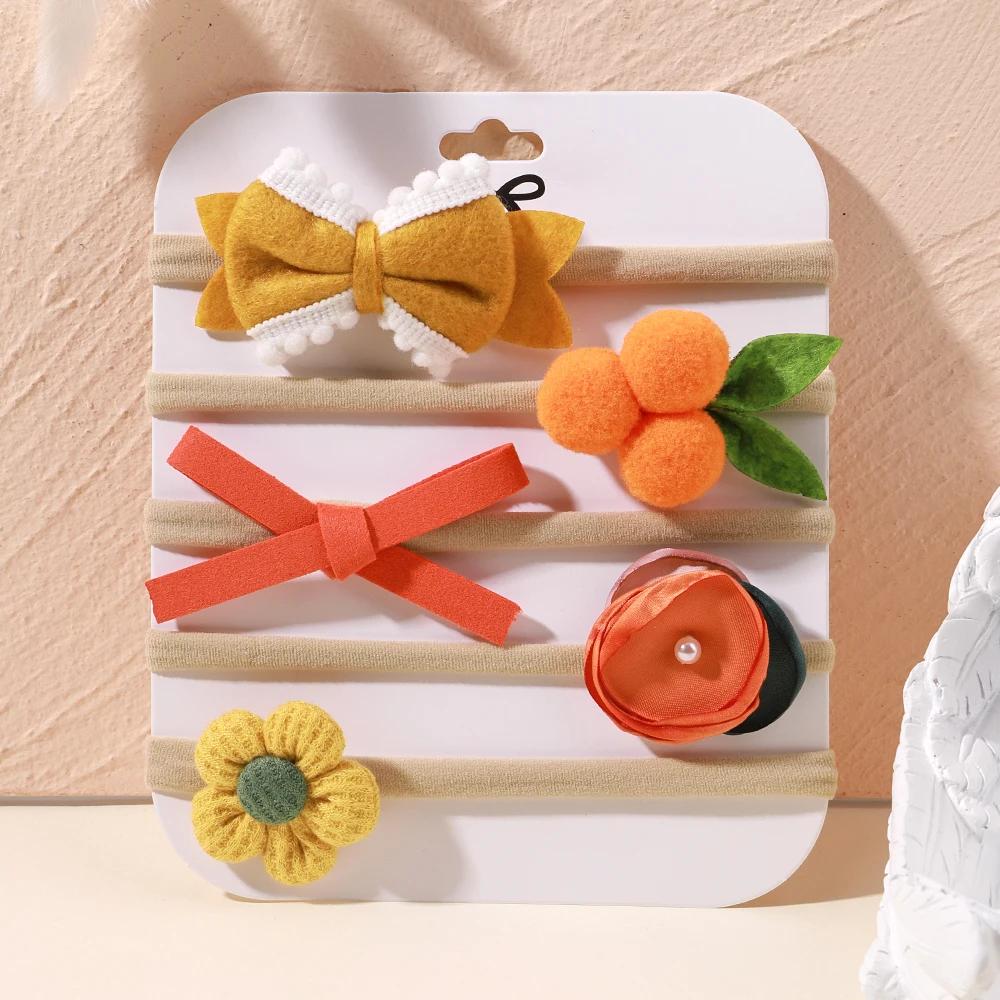 5Pcs/lot Baby Elastic Nylon Headband Newborn Sweet Flower Lace Bow Hair Bands for Babe Infant Toddler Soft Girl Hair Accessories
