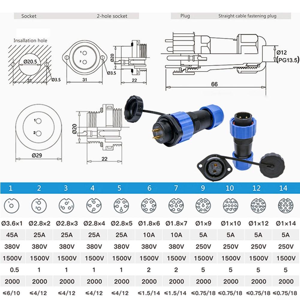 Praktický konektor modrý černý zásuvkový konektor pro kabel 2/3/4/5/6/7pinový