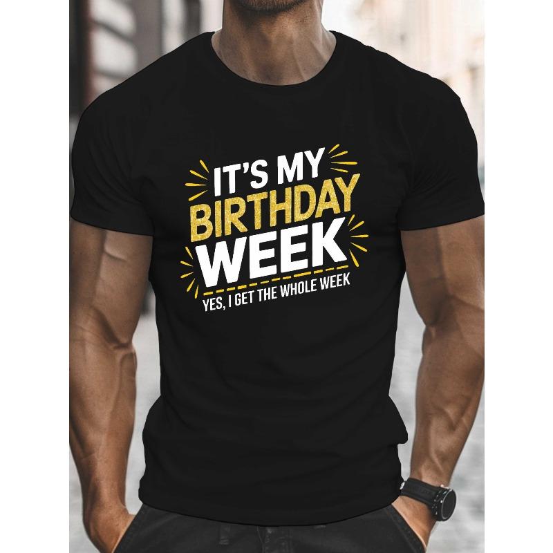 

Мужская летняя футболка большого размера, с блестящим принтом «Это моя неделя рождения», с коротким рукавом, модные повседневные топы для повседневной жизни, для высоких и крупных мужчин S чёрный