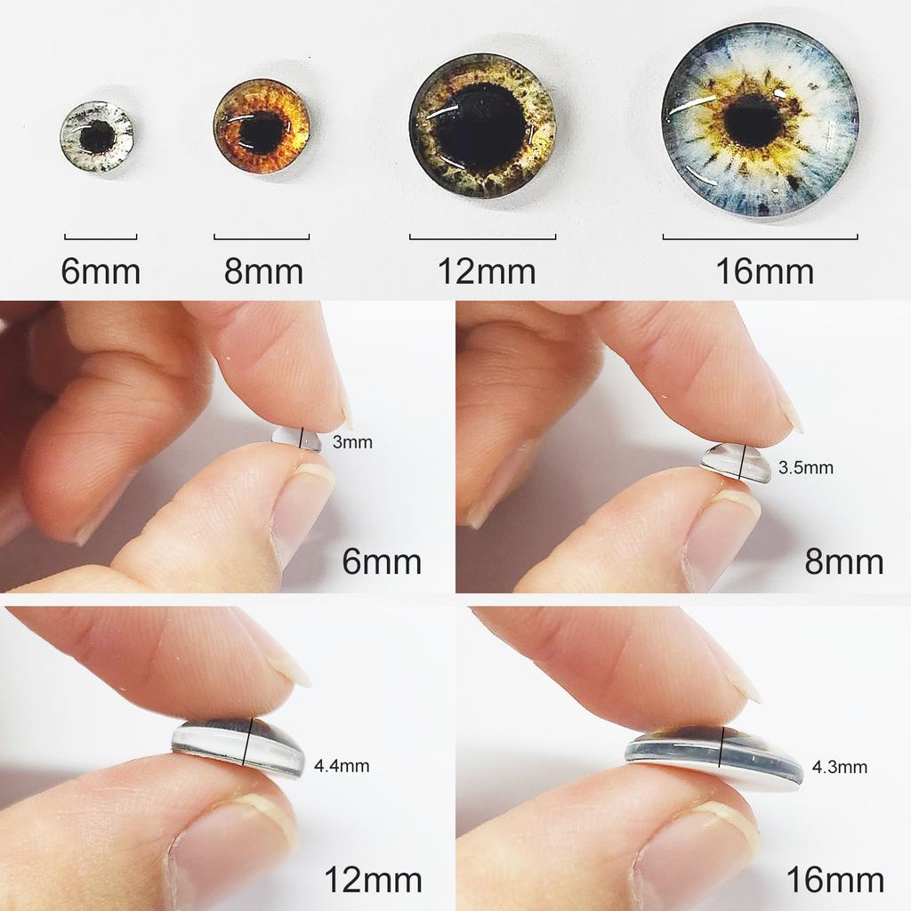 6/8/12/16mm Doll Eyes Cat Eyes Glass Eyes Round Cabochon Eye Mixed Printed Half Round Eyes 30Pcs Mini Animal Eyes for Doll Props