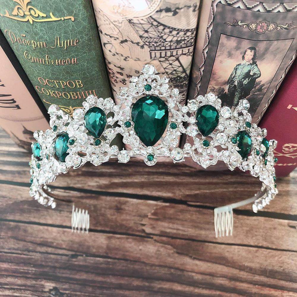 Nouvelle Couronne de Mariée Peignée Couronne Tiare Cristal Diamant Vert Accessoires de Mariage Peigne Couronne