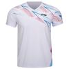 Li-Ning Color Block Sports Quick-Dry Breathable V-Neck Striped T-Shirt Unisex Tops White AAYT585-3