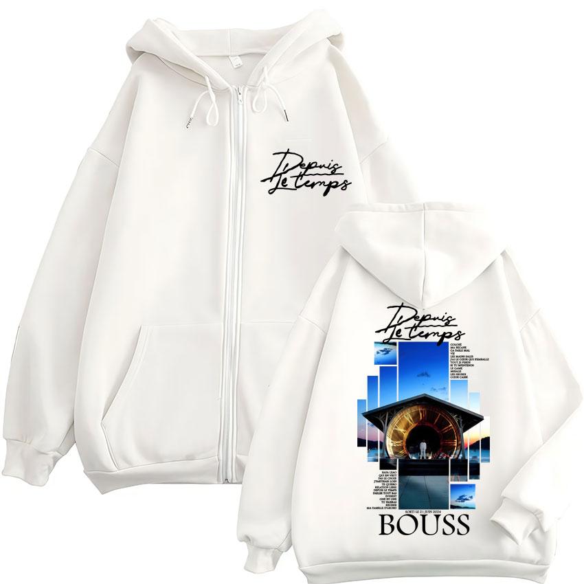 Rapper BOUSS DEPUIS LE TEMPS Album Zipper Hoodie Men's Vintage Hip Hop Fashion Zip Up Sweatshirt Winter Fleece Loose Jacket