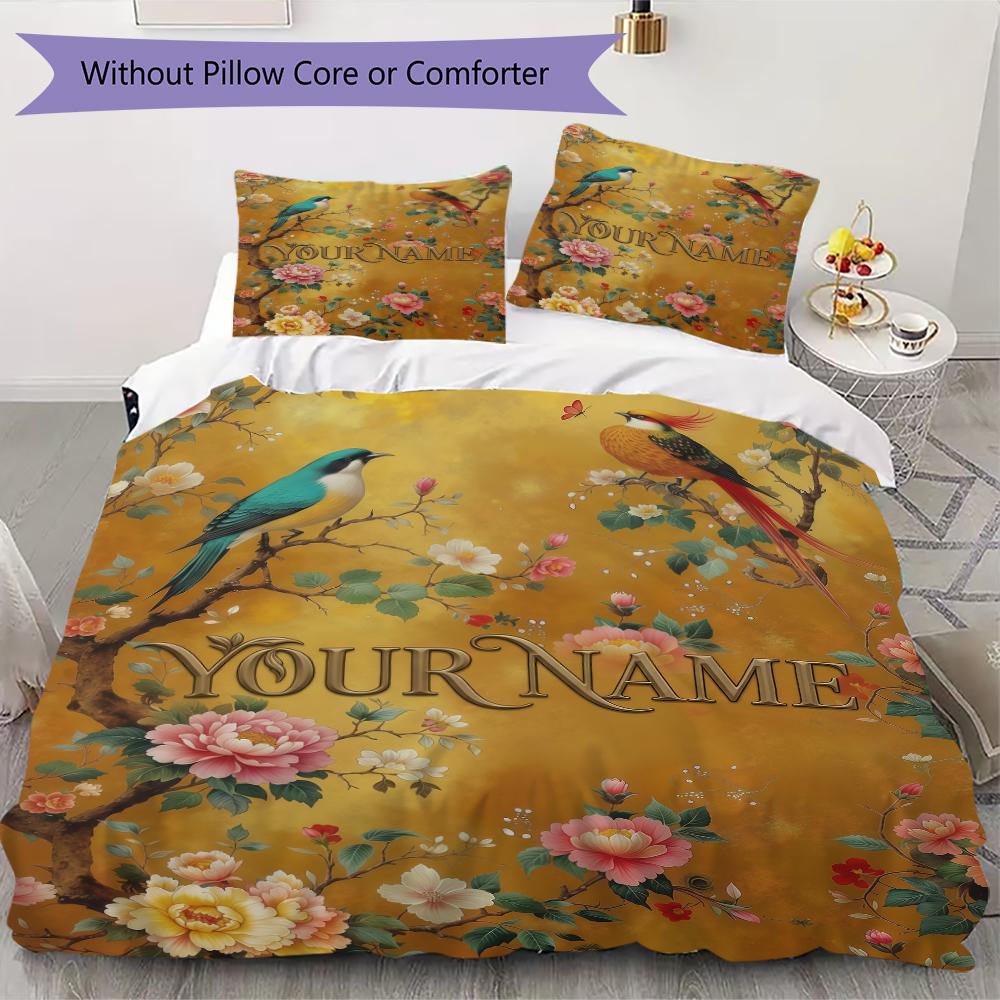 Custom Name Peacock Forest Bedding,Quilt Set Quilt Cover Pillowcase Home Birthday Gift(1 * duvet cover + 2 * pillowcase, without core)_lx
