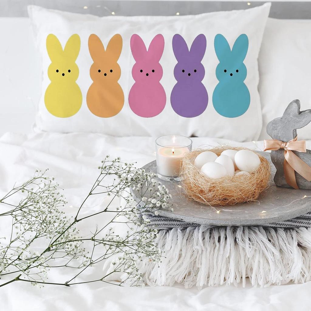 Ogiselestyle Easter Bunny Peeps Lumbar Throw Pillow Cover, 12 x 20 Inch Spring Bunny Rabbit Cushion Case Decoration for Sofa Couch
