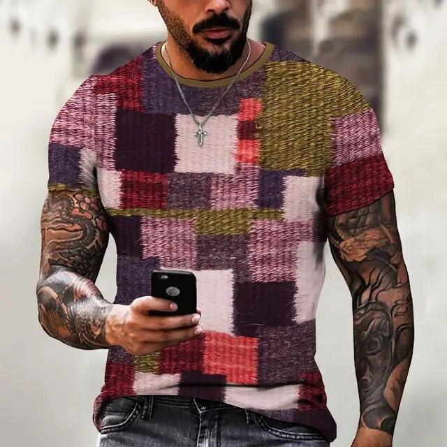Spliced Men's T-Shirt Retro Short Sleeved Tees Men's Clothing Plaid Pattern Printed T-Shirts Oversized European Tops