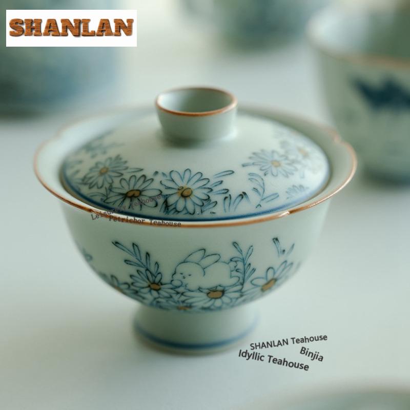 100ml Ancient-style Blue White Porcelain Gaiwan Elegant Tea Tureen Tea Bowl with Lid Kit Tea Making Cover Bowl for Tea Craft