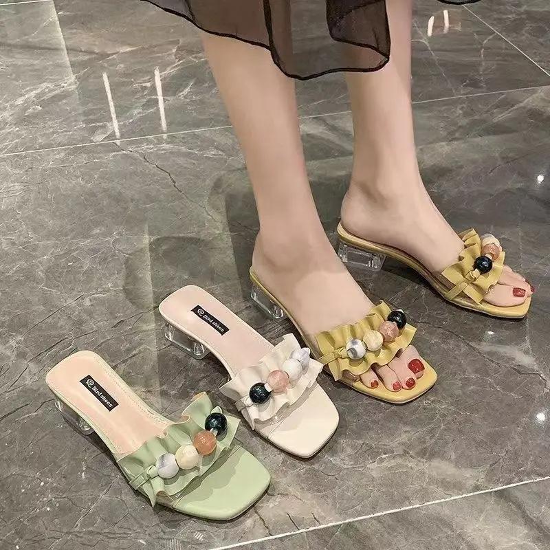 Fashion Women's Slippers and Ladies Sandals Rubber Low Heel Slides On Sale Designer Luxury Waterproof Small Size Korea Style Pvc Shoes