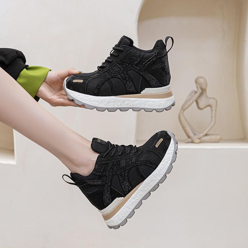 10CM Thick-soled Sports Style Forrest Gump Shoes Women's Autumn and Winter New Casual Shoes Low-top Lace-up 2025 Height-increasing Women's Shoes