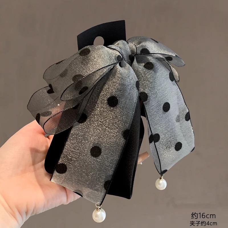 Korean Style Satin Dot Bow Hair Clips Banana Clip Women's Hair Accessories Fashion Ponytail Barrettes Hair Claws Hairpins