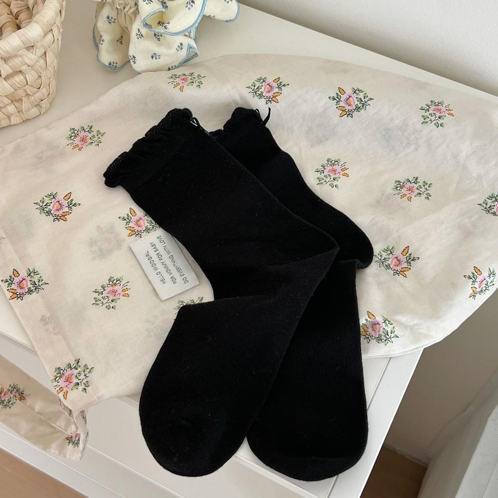 Bow Lace Socks Simple Mid-Tube Girl Sweet And Versatile Breathable Black White Gray Basic Daily Life