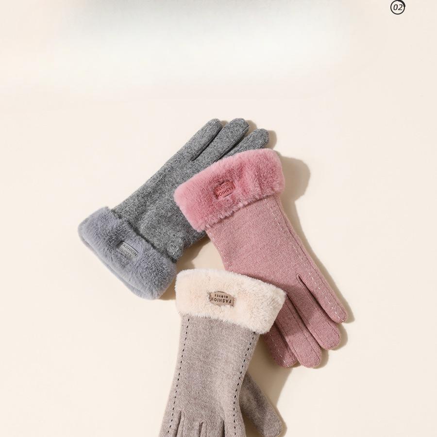 Autumn and Winter Gloves for Women's Trendy Wool Knitted Plus Velvet Touch Screen Warm Outdoor Riding Electric Bike Driving