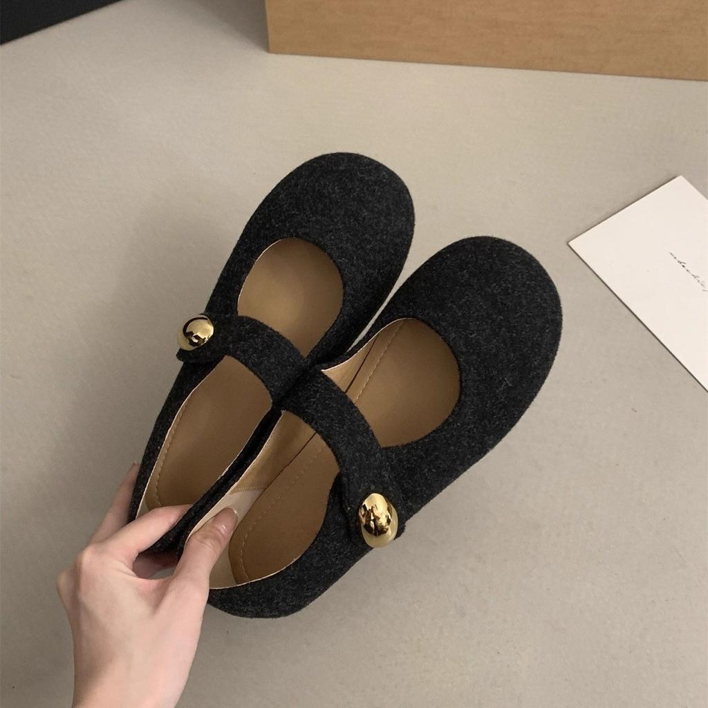Graue Mary-Jane-Schuhe Herbst Wortriemen Einzelne Schuhe flach