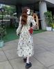 2024 Autumn French Floral Chiffon Slim Waist Long-Sleeve Dress