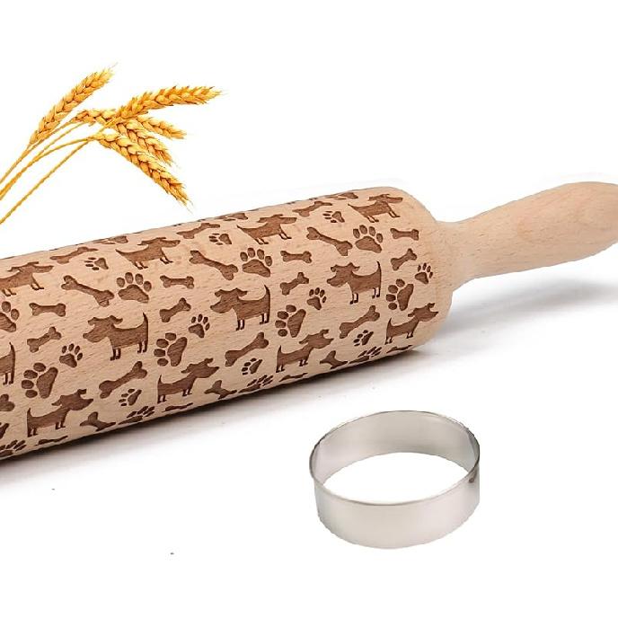 Christmas Embossed Rolling Pin for Baking Cookies Embossing Rolling Pins with Design Wooden Engraved Springerle Roller Pin Dough Patterned Clay