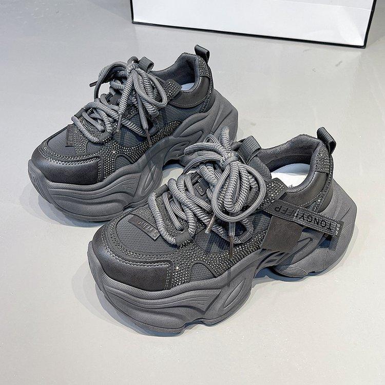 Rhinestone Daddy Shoes Women's 2025 Autumn New Versatile Fashion Non-slip Casual Thick-soled Height Increasing Casual Sneakers Women