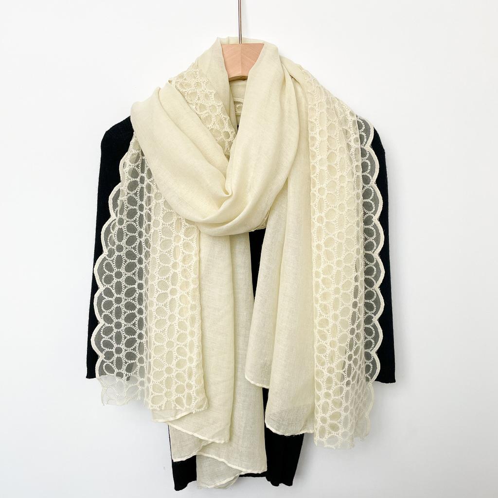 New Linen Lace Cotton Linen Thin Scarf for Women's Literary Versatile Shawl Scarf Silk Scarf Solid Color Scarf